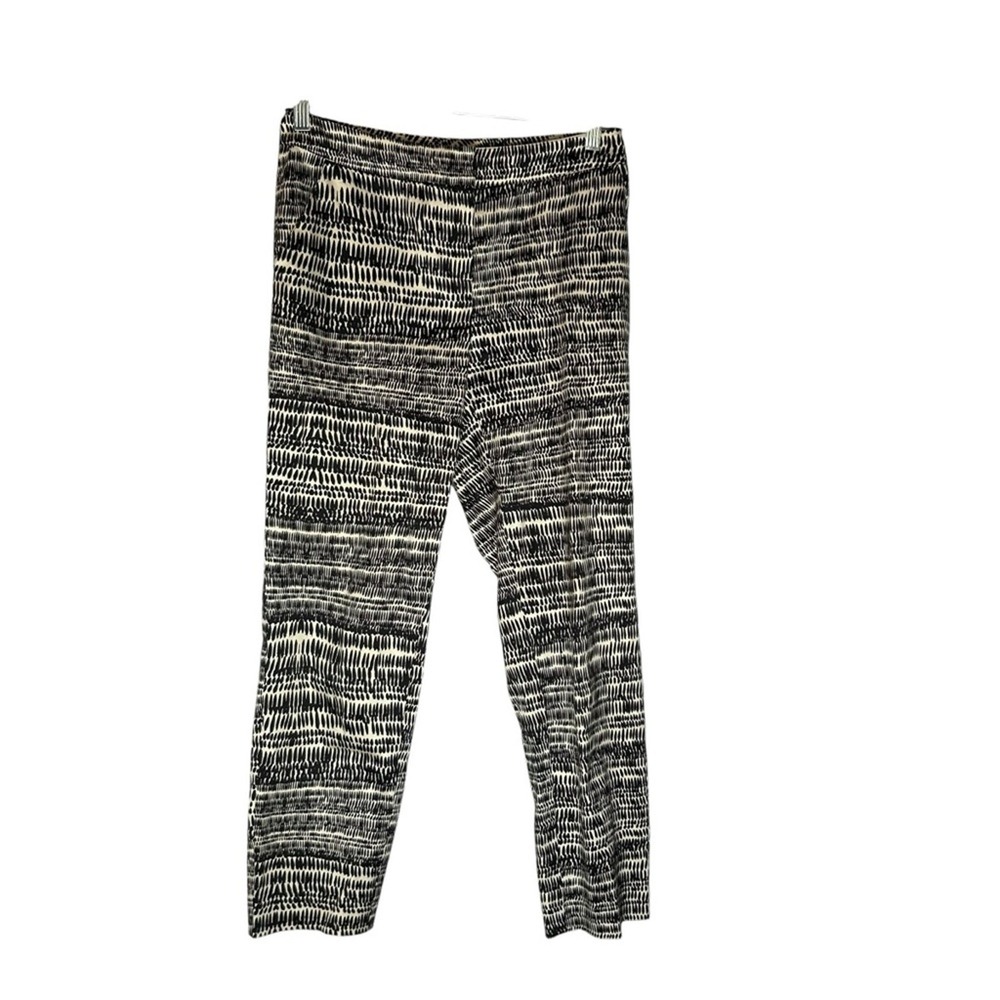 St.John Cream & Black Small Stripe Patterned Ankle Cropped Pants Size 4